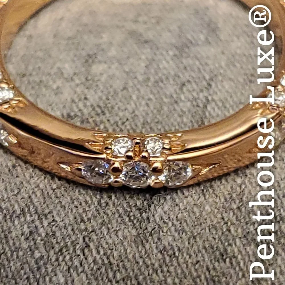 REAL Brilliant Cut Moissanite Paved 925 Sterling Silver 14k Rose Gold Ring Band - Picture 2 of 6